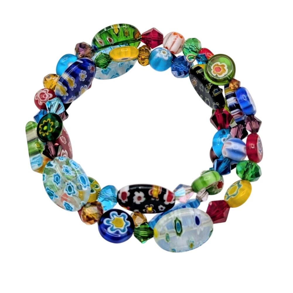 Millefiori Glass Bead Wire Wrap Bracelet - Picture 7 of 7